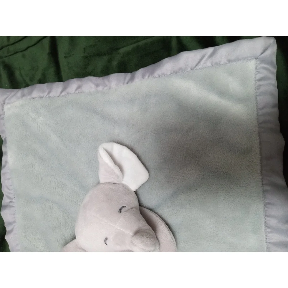 Grey Elephant Baby Lovey Security Blanket Plush Satin Trim‎ Minky Snuggler